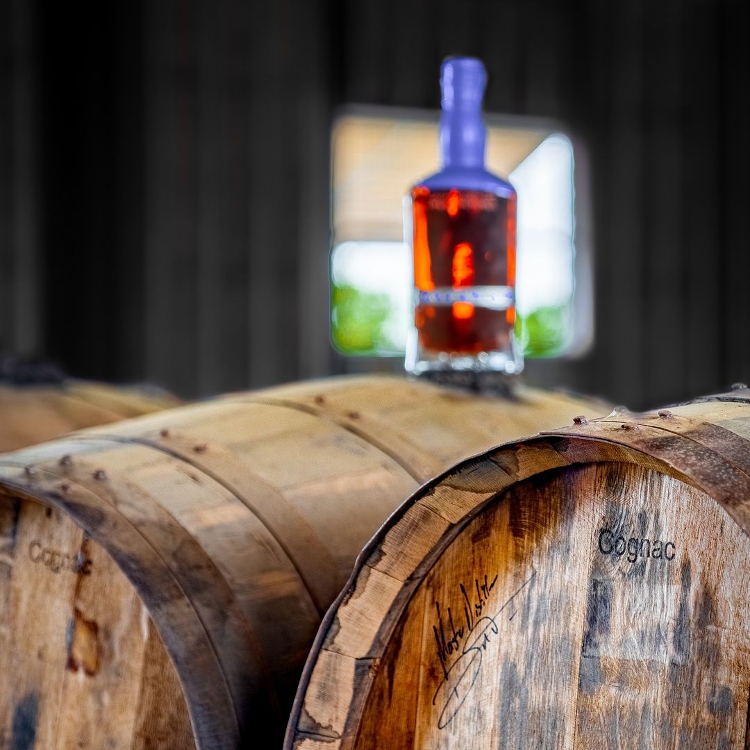 A photo of Lady Bird Bourbon on barrels at Garrison Brothers.